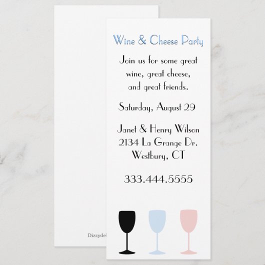 Uitnodiging voor Chic Wine en Cheese Party (Voorkant / Achterkant)