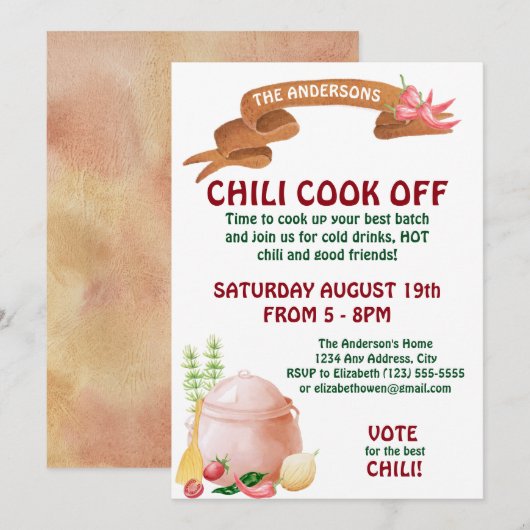 Uitnodiging voor Chili Kookwedstrijd (Voorkant / Achterkant)