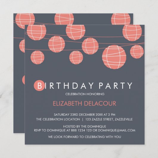 Uitnodiging voor Chinese papierlampjes met een zoe (Voorkant / Achterkant)