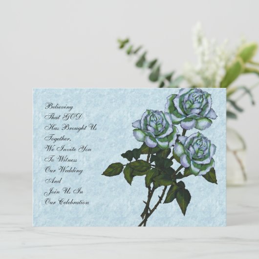 Uitnodiging voor Christelijke bruiloft: Drie witte (Staand voorkant)