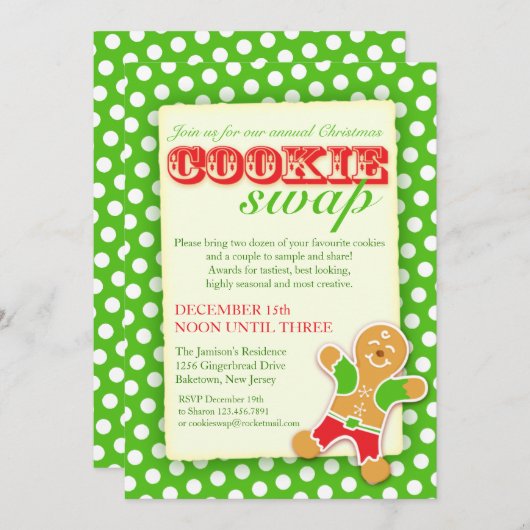Uitnodiging voor Christmas Cookie Swap (Voorkant / Achterkant)
