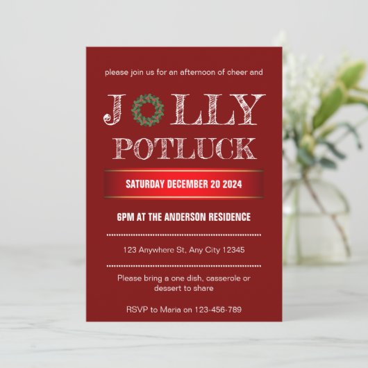 Uitnodiging voor Christmas Jolly Potluck (Staand voorkant)