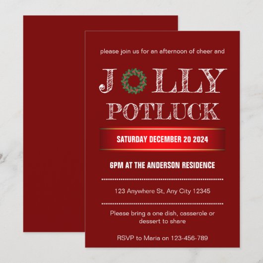 Uitnodiging voor Christmas Jolly Potluck (Voorkant / Achterkant)