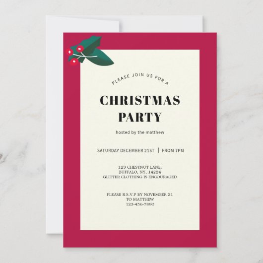 Uitnodiging voor Christmas Red Berry Wreath (Achterkant)