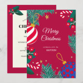 Uitnodiging voor Christmas Red Berry Wreath (Voorkant / Achterkant)