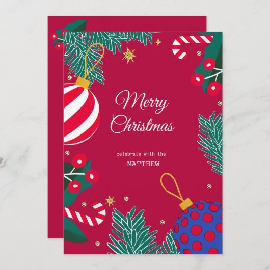 Uitnodiging voor Christmas Red Berry Wreath (Voorkant / Achterkant)