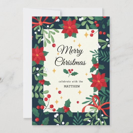 Uitnodiging voor Christmas Red Berry Wreath (Voorkant)