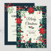 Uitnodiging voor Christmas Red Berry Wreath (Voorkant / Achterkant)