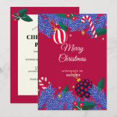 Uitnodiging voor Christmas Red Berry Wreath (Voorkant / Achterkant)