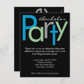 Uitnodiging voor Chunky Block Blauw Zwart Bachelor (Voorkant / Achterkant)