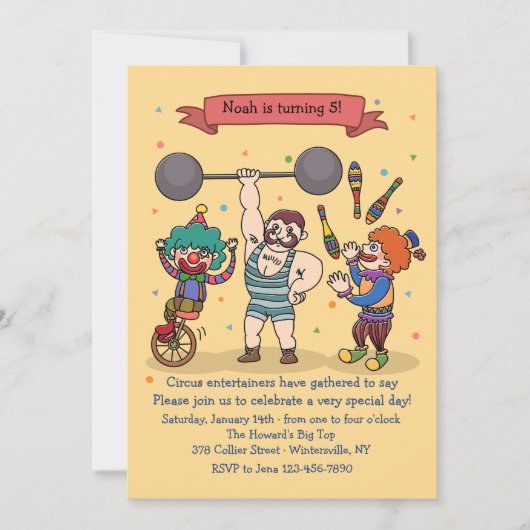 uitnodiging voor circusartiesten (Voorkant)
