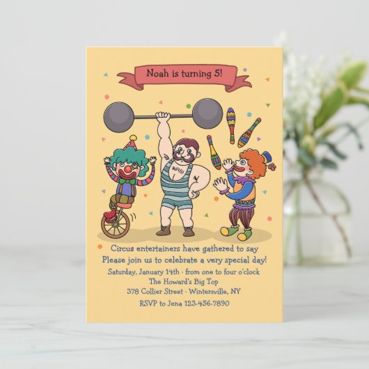 uitnodiging voor circusartiesten (Staand voorkant)
