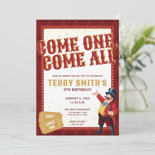 Uitnodiging voor circusfeest (Staand voorkant)