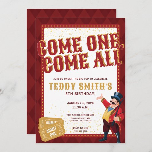 Uitnodiging voor circusfeest (Voorkant / Achterkant)