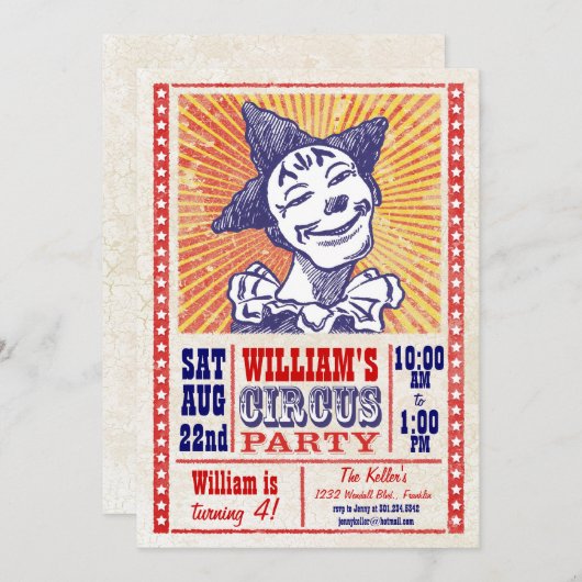  uitnodiging voor circuspartij (Voorkant / Achterkant)