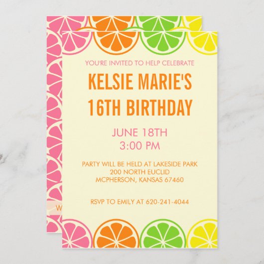 Uitnodiging voor Citrus-partij (Voorkant / Achterkant)