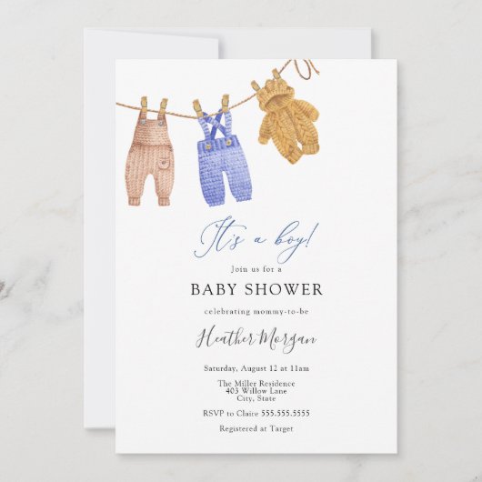 Uitnodiging voor Classic Boy Baby shower (Voorkant)