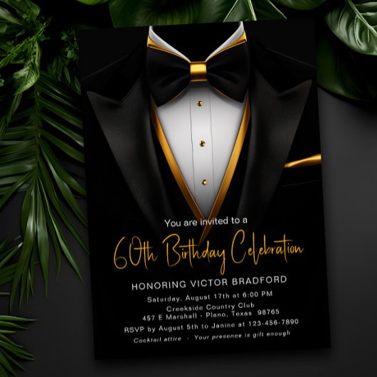 Uitnodiging voor Classy Black and Gold Tuxedo Even