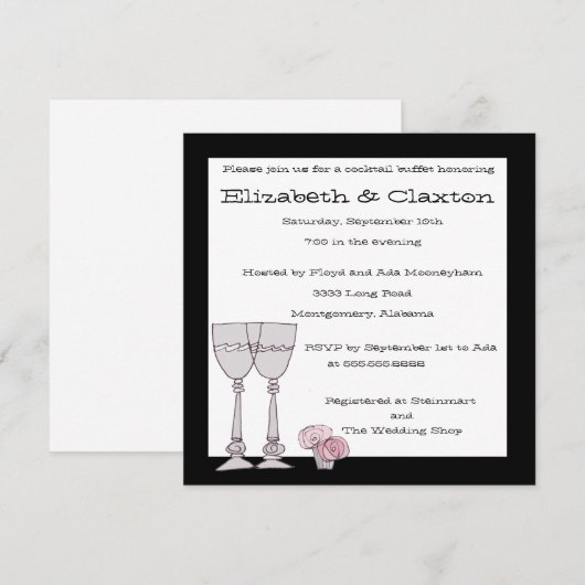 Uitnodiging voor Cocktailbuffet in Zwart en Wit (Voorkant / Achterkant)