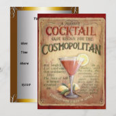 Uitnodiging voor cocktailparty cosmopolitan (Voorkant / Achterkant)