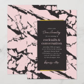 Uitnodiging voor cocktailparty roze marmer (Voorkant / Achterkant)