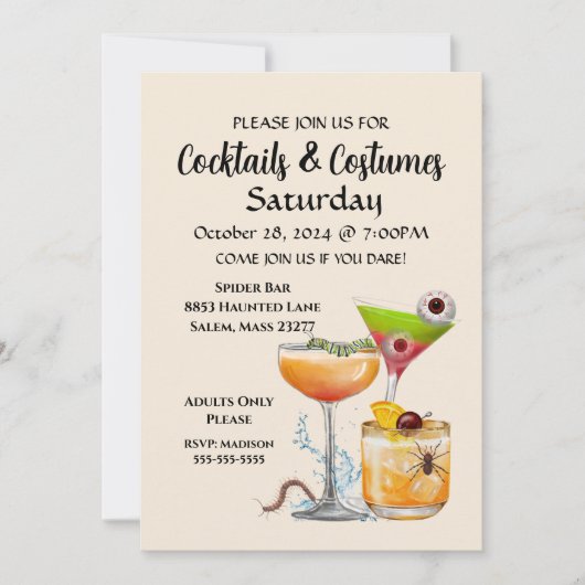 Uitnodiging voor cocktails en kostuums (Voorkant)