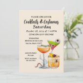Uitnodiging voor cocktails en kostuums (Staand voorkant)