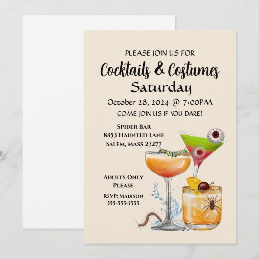 Uitnodiging voor cocktails en kostuums (Voorkant / Achterkant)