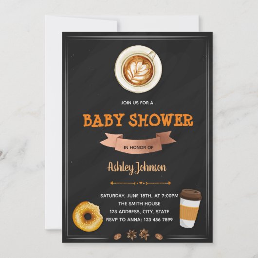 Uitnodiging voor Coffee And Cravings babyborrel (Voorkant)
