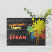 Uitnodiging voor coloful Paintball Birthday Party (Staand voorkant)