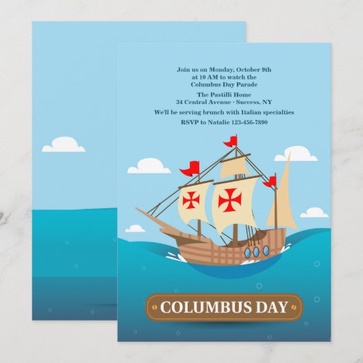 Uitnodiging voor Columbus zeilschip (Voorkant / Achterkant)