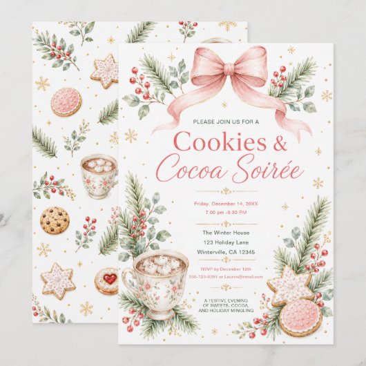 Uitnodiging voor Cookies & Cocoa Soirée (Voorkant / Achterkant)