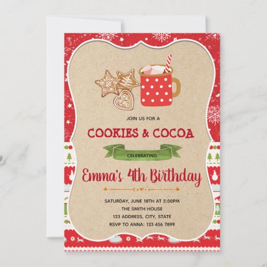 Uitnodiging voor cookies en cacaofeestje (Voorkant)