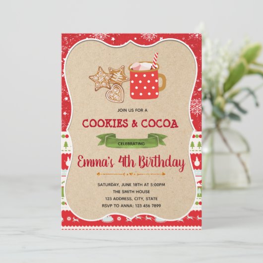Uitnodiging voor cookies en cacaofeestje (Staand voorkant)