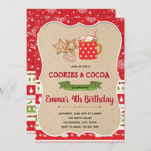 Uitnodiging voor cookies en cacaoparty (Voorkant / Achterkant)