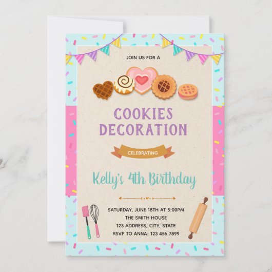 Uitnodiging voor cookies versieren feest (Voorkant)