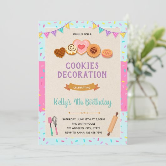 Uitnodiging voor cookies versieren feestje (Staand voorkant)