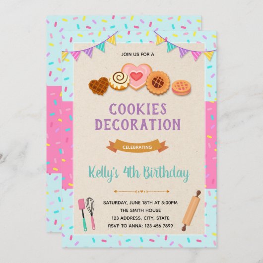 Uitnodiging voor cookies versieren feestje (Voorkant / Achterkant)