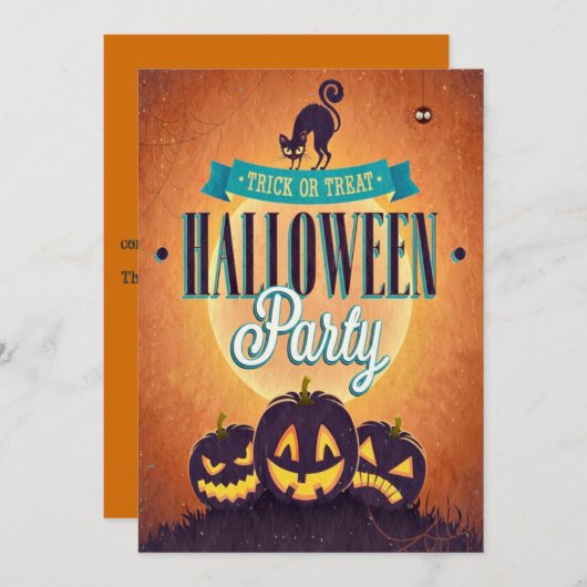 Uitnodiging voor Cool Retro Halloween Fun Grunge P (Voorkant / Achterkant)