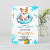 Uitnodiging voor Corgi zwembadfeestje (Staand voorkant)