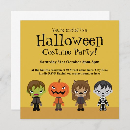 Uitnodiging voor Costume-partij Halloween (Voorkant / Achterkant)