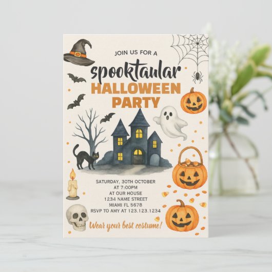 Uitnodiging voor Costume-partij Halloween (Staand voorkant)