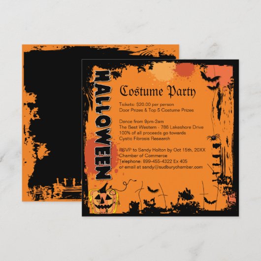 Uitnodiging voor Costume-partij Halloween (Voorkant / Achterkant)