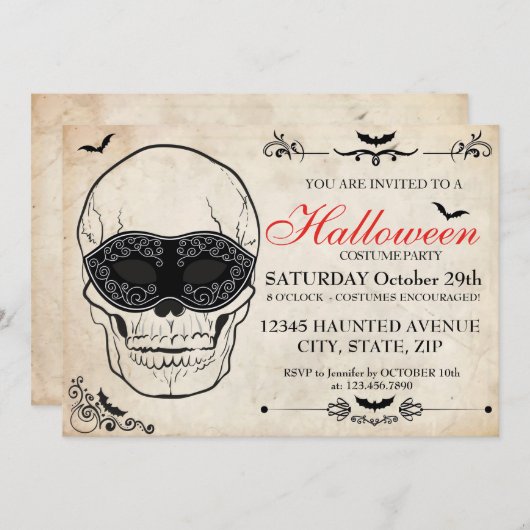 Uitnodiging voor Costume-partij Halloween (Voorkant / Achterkant)