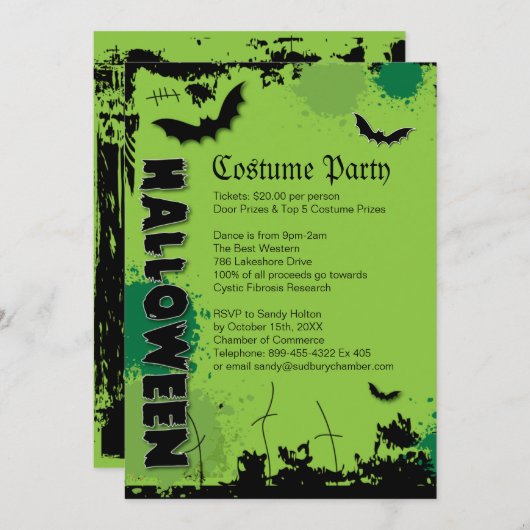 Uitnodiging voor Costume-partij Halloween (Voorkant / Achterkant)