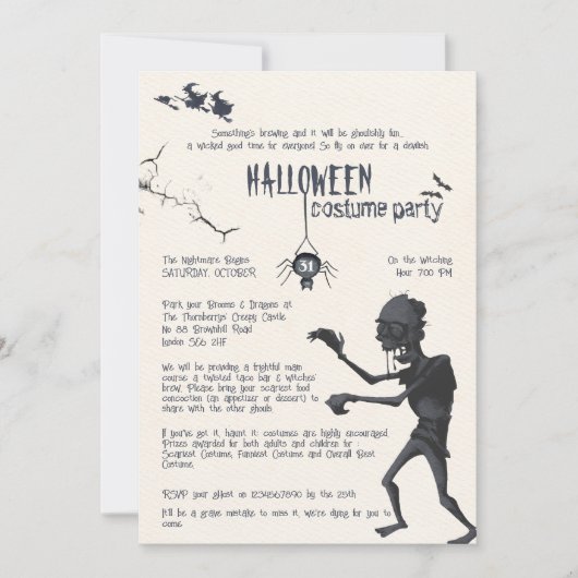 Uitnodiging voor Costume-partij Halloween (Voorkant)