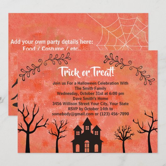 Uitnodiging voor Costume-partij Halloween (Voorkant / Achterkant)