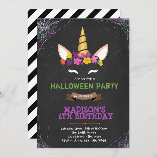 Uitnodiging voor costuum-eenhoorn (Voorkant / Achterkant)