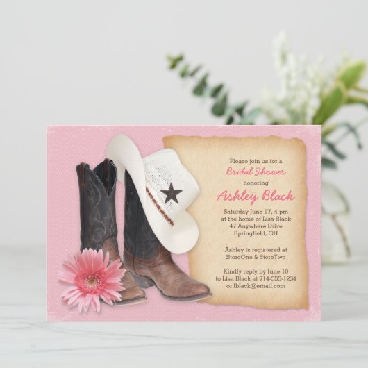 Uitnodiging voor Country Bridal Shower | Cowboy Co (Staand voorkant)