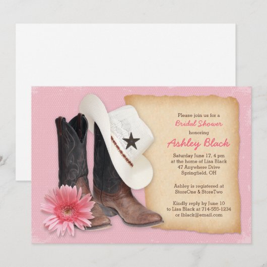 Uitnodiging voor Country Bridal Shower | Cowboy Co (Voorkant / Achterkant)